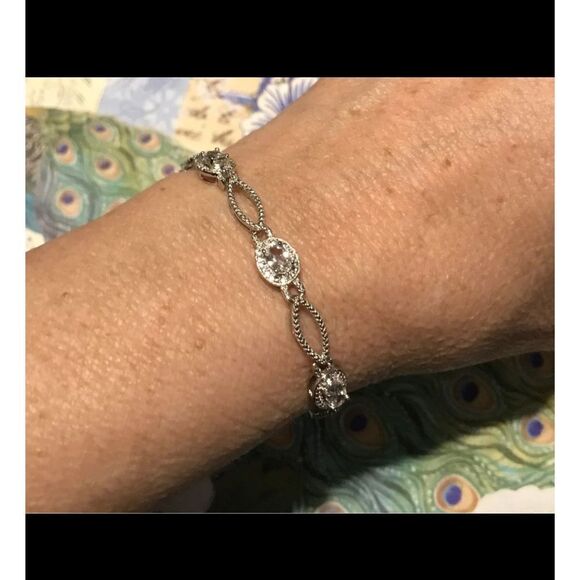 3.61 Ct. Oval Halo Design White Sapphire Gemstone Tennis Bracelet - Picture 5 of 6